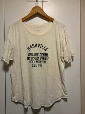 Anthropologie Nashville Cotton Graphic Tee - Cream with Black Print
